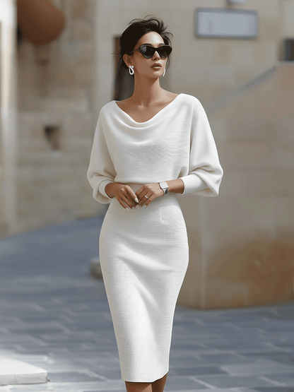 Violet & Grace - White Draped Batwing Midi Dress
