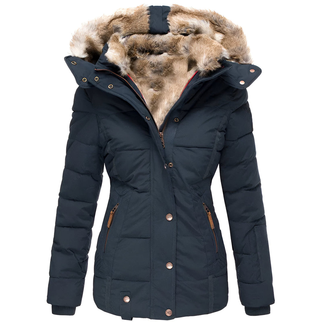 Chaqueta de invierno acolchada para mujer con capucha de piel