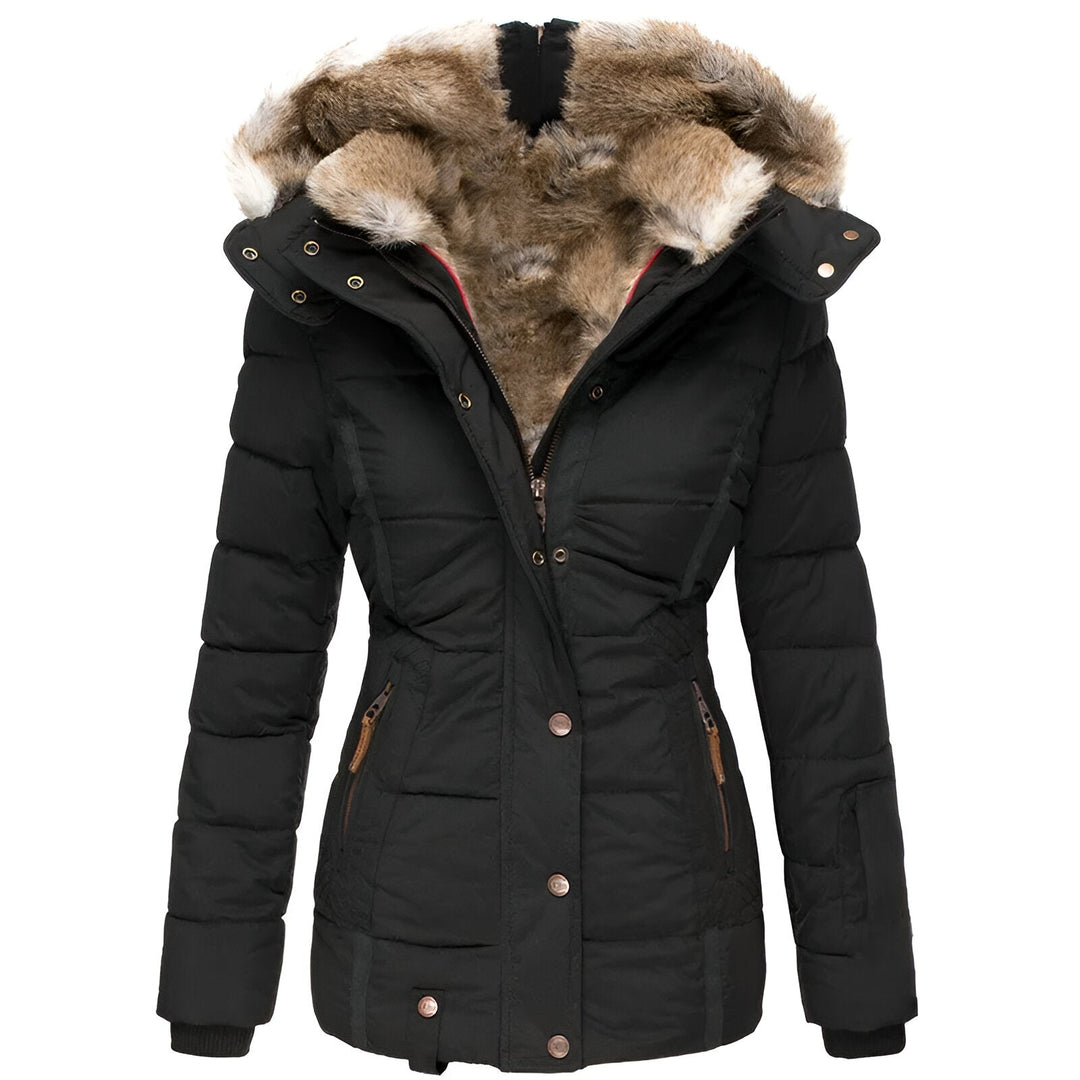 Chaqueta de invierno acolchada para mujer con capucha de piel