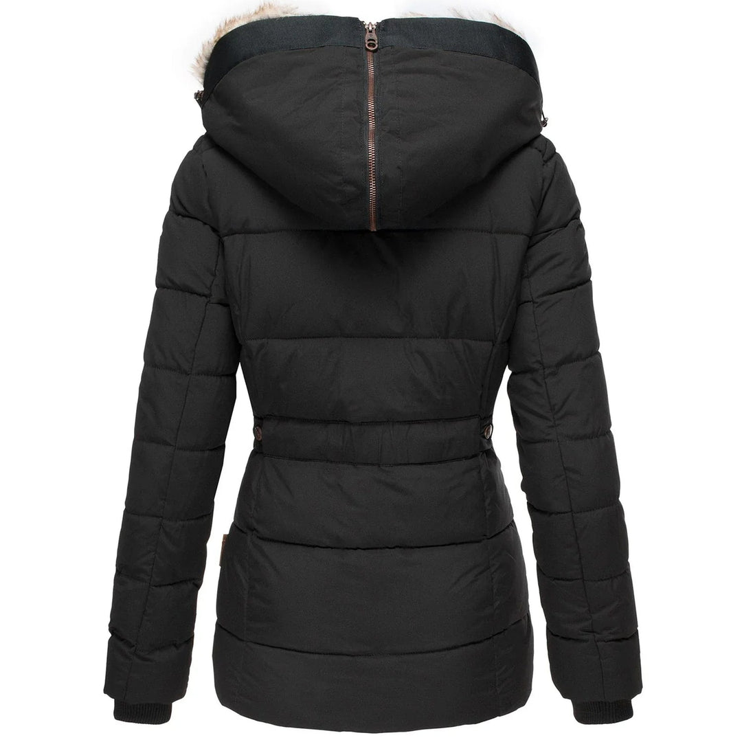 Chaqueta de invierno acolchada para mujer con capucha de piel