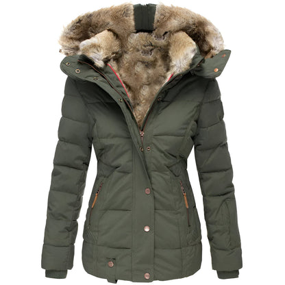 Chaqueta de invierno acolchada para mujer con capucha de piel