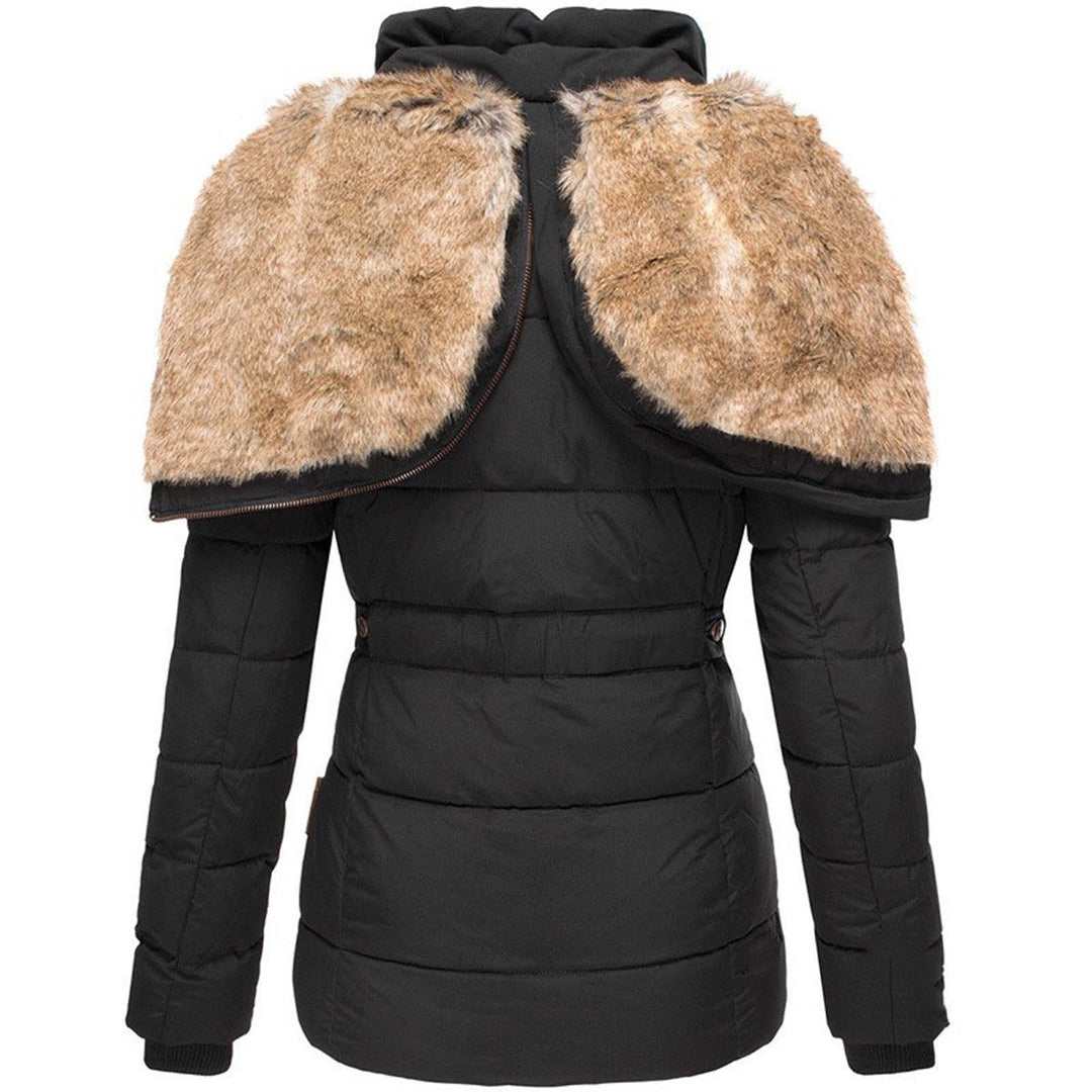 Chaqueta de invierno acolchada para mujer con capucha de piel