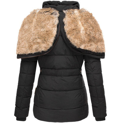 Chaqueta de invierno acolchada para mujer con capucha de piel
