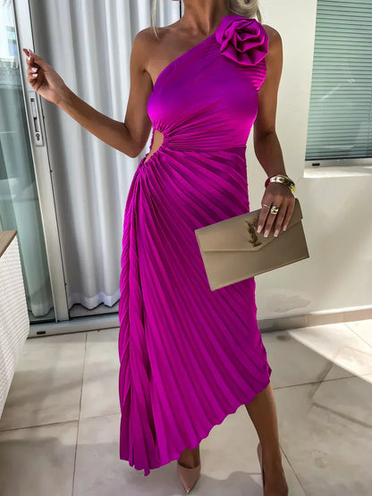 Elegant Floral One-Shoulder Maxi Dress
