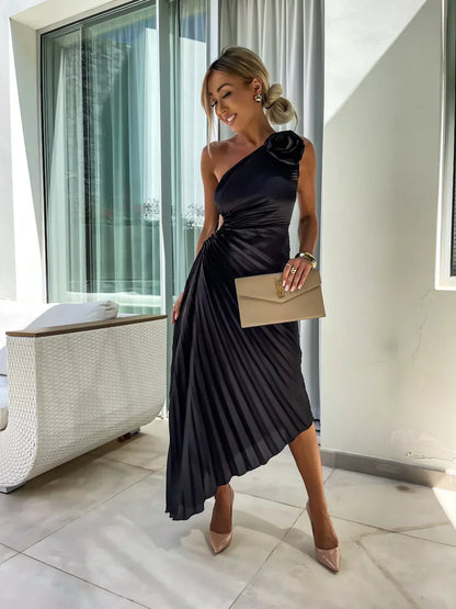 Elegant Floral One-Shoulder Maxi Dress