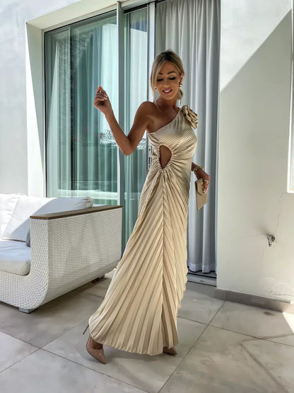 Elegant Floral One-Shoulder Maxi Dress