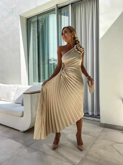 Elegant Floral One-Shoulder Maxi Dress