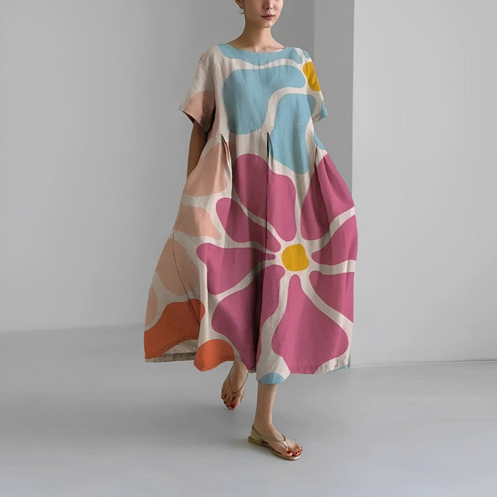 Women Relaxed Style Flower Midi Dress