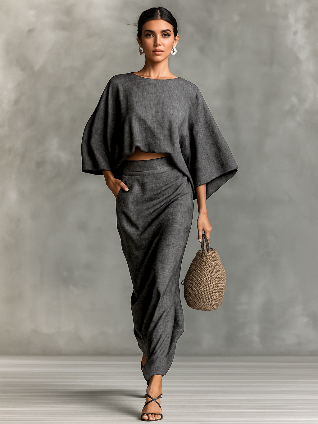 Victoria | Elegant Linen Set with Maxi Skirt