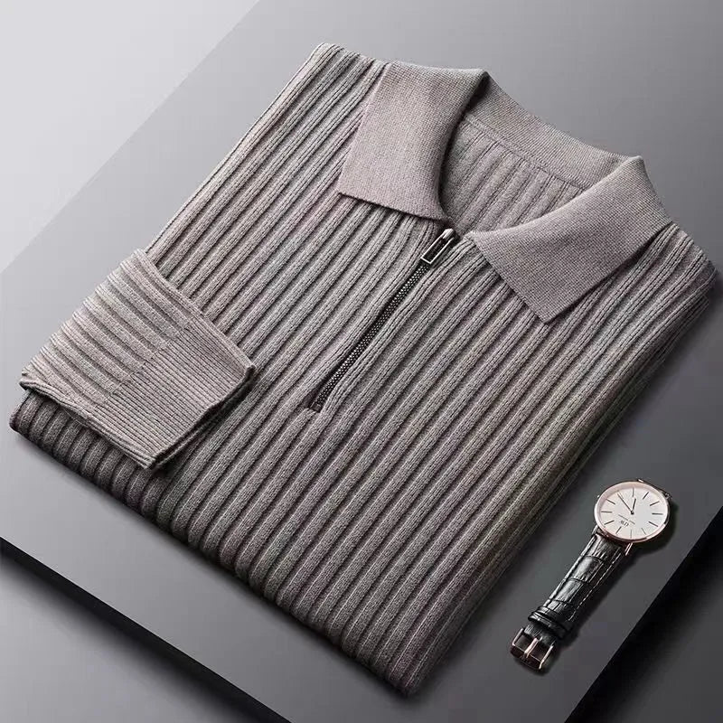 Stylish Ribbed Sweater for Men with Zip