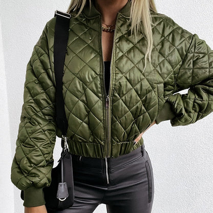 Women’s Quilted Short Zip-Up Bomber Jacket - oos