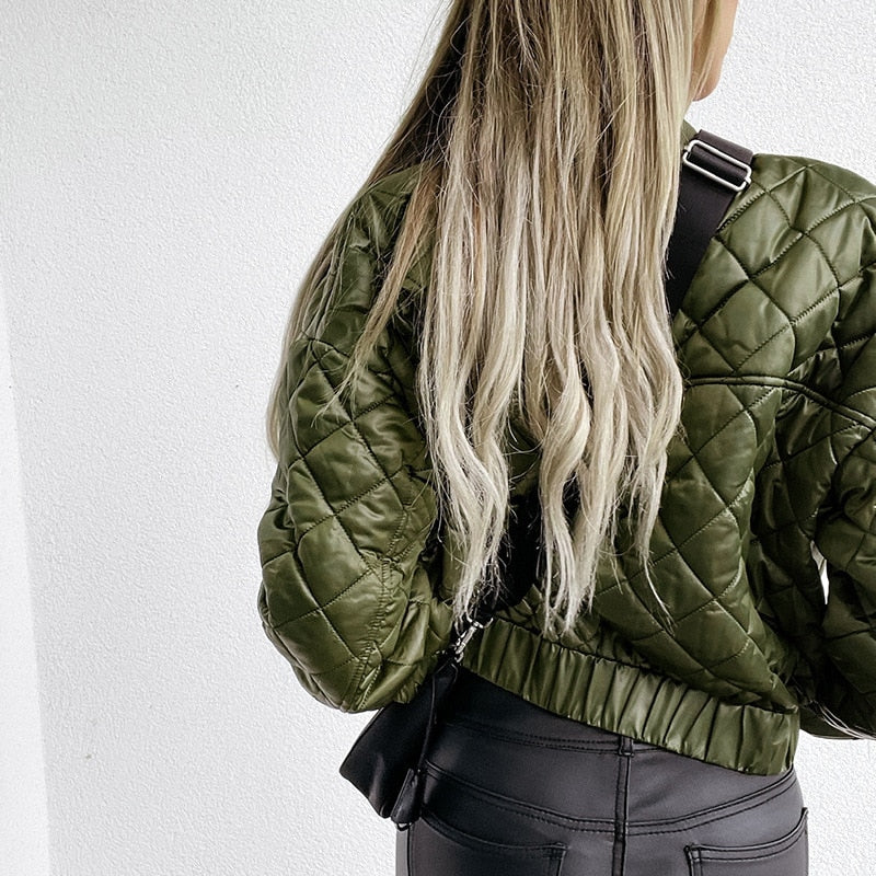 Women’s Quilted Short Zip-Up Bomber Jacket - oos