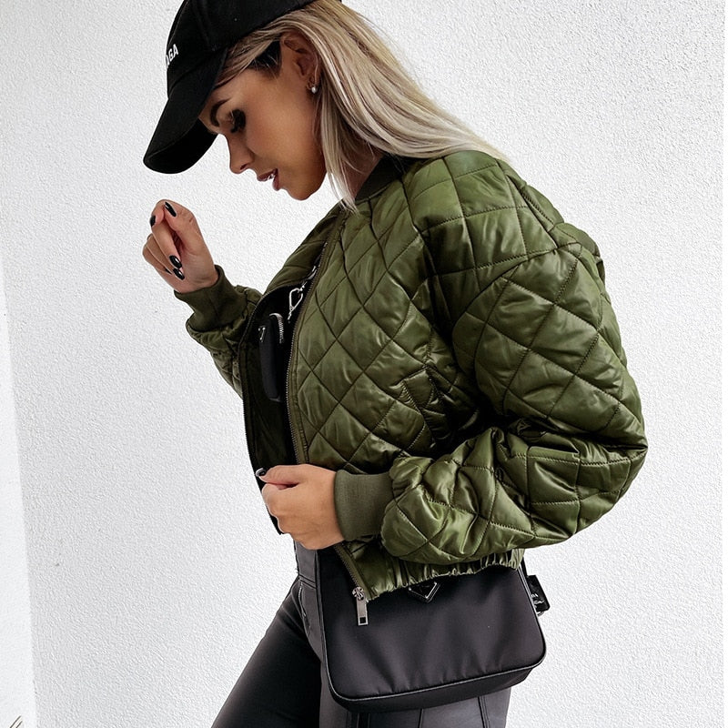 Women’s Quilted Short Zip-Up Bomber Jacket - oos