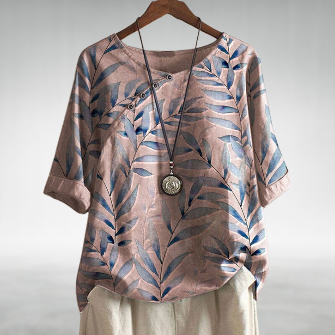 Casual Leaf Print Button Blouse for Women