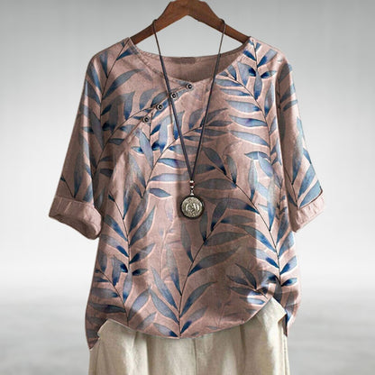 Casual Leaf Print Button Blouse for Women