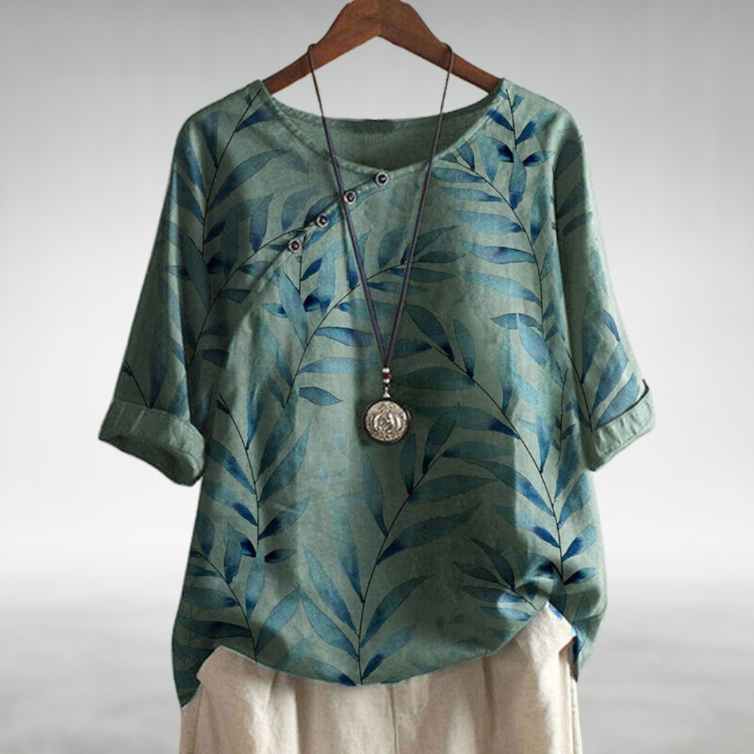Casual Leaf Print Button Blouse for Women