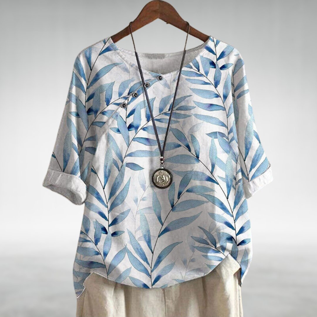 Casual Leaf Print Button Blouse for Women