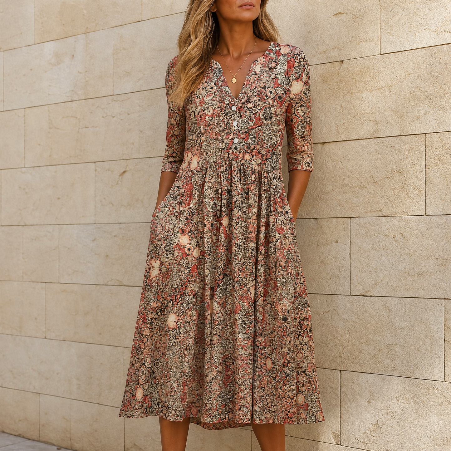 Lirenne™ – Flattering Floral Midi Dress with Pockets