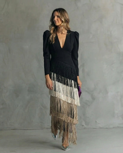 Clara · Elegant dress with fringe sleeves