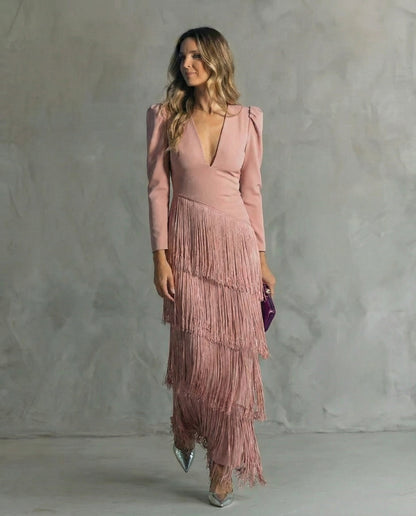 Clara · Elegant dress with fringe sleeves