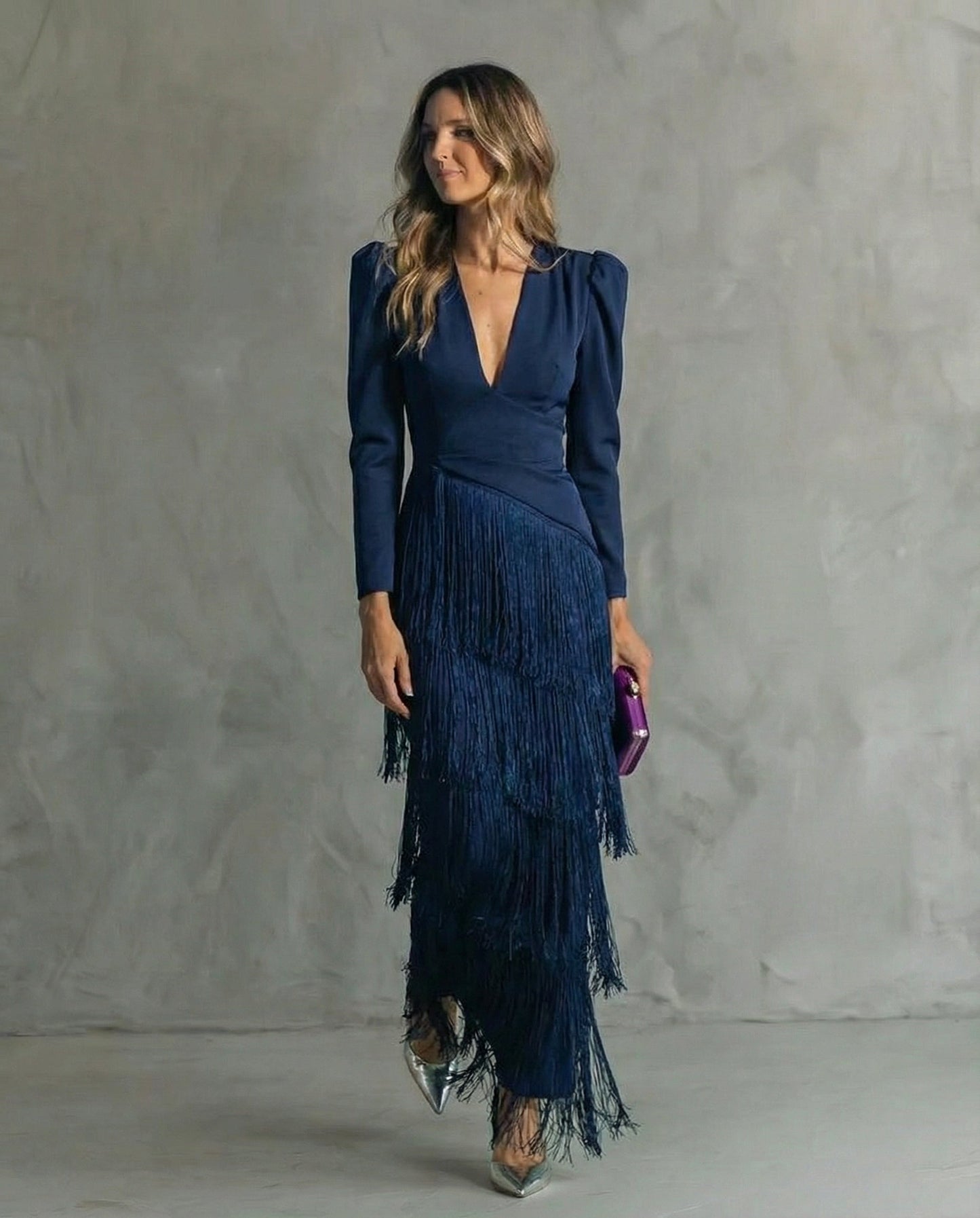 Clara · Elegant dress with fringe sleeves