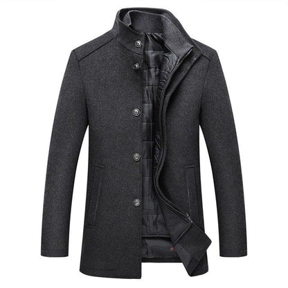 Stand Collar Button Up Winter Jacket Men