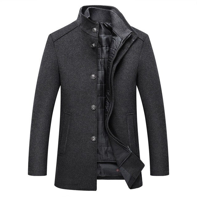 Stand Collar Button Up Winter Jacket Men