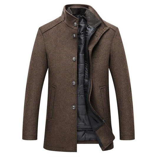 Stand Collar Button Up Winter Jacket Men