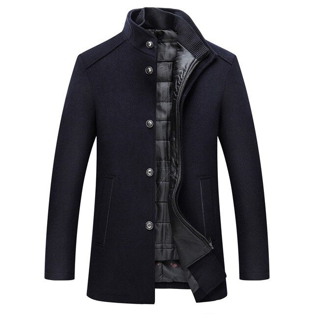 Stand Collar Button Up Winter Jacket Men