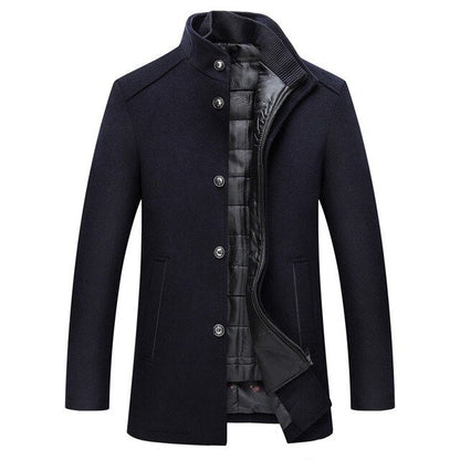 Stand Collar Button Up Winter Jacket Men