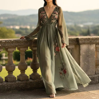 Élodine | Bohemian Maxi Dress with Floral Print