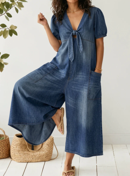 Maya | V Neck Short Sleeve Jumpsuit