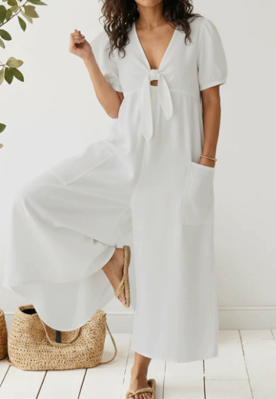 Maya | V Neck Short Sleeve Jumpsuit