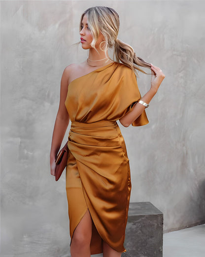 Vestido midi cruzado de un solo hombro para mujer