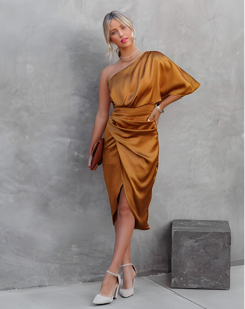 Vestido midi cruzado de un solo hombro para mujer