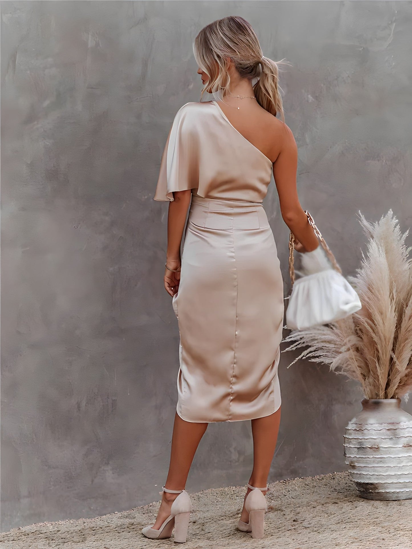Vestido midi cruzado de un solo hombro para mujer
