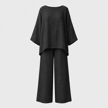 Ashmoore™ – Loose-Fit Long Sleeve Top & Wide-Leg Trousers Two-Piece Set + 50% OFF