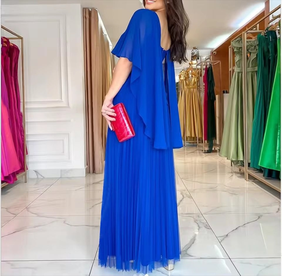 Vestido formal plisado largo hasta el suelo para mujer