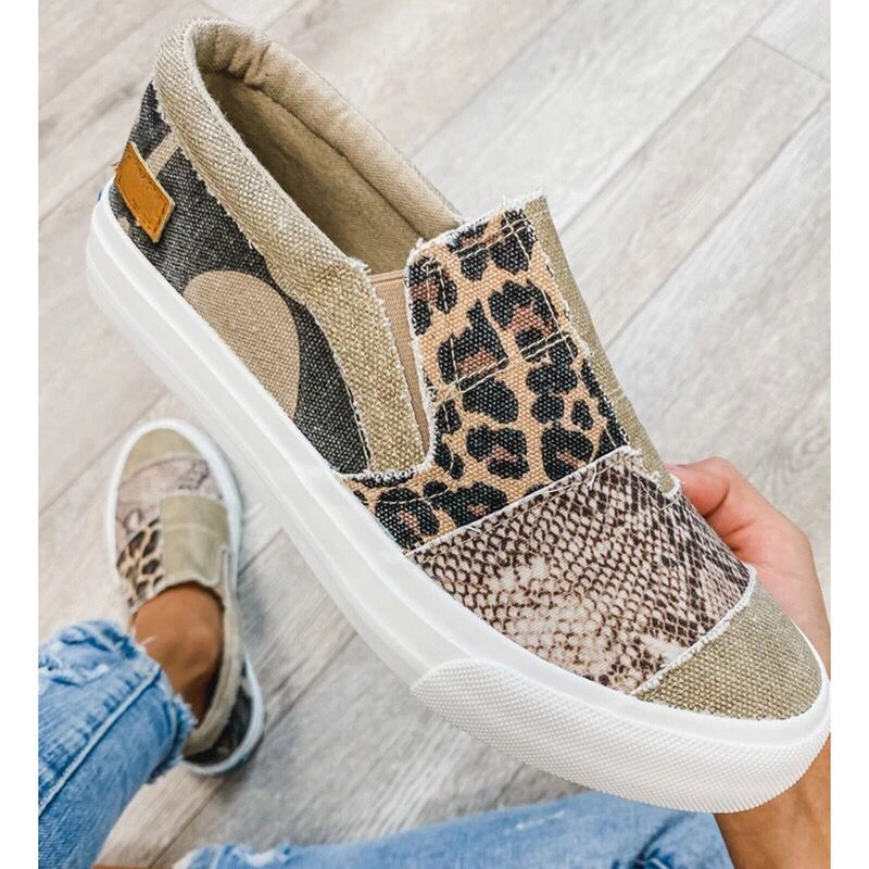 Zapatos sin cordones elásticos con estampado de leopardo para mujer