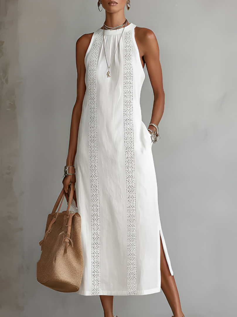 Jimena | Linen Midi Dresses with Collar