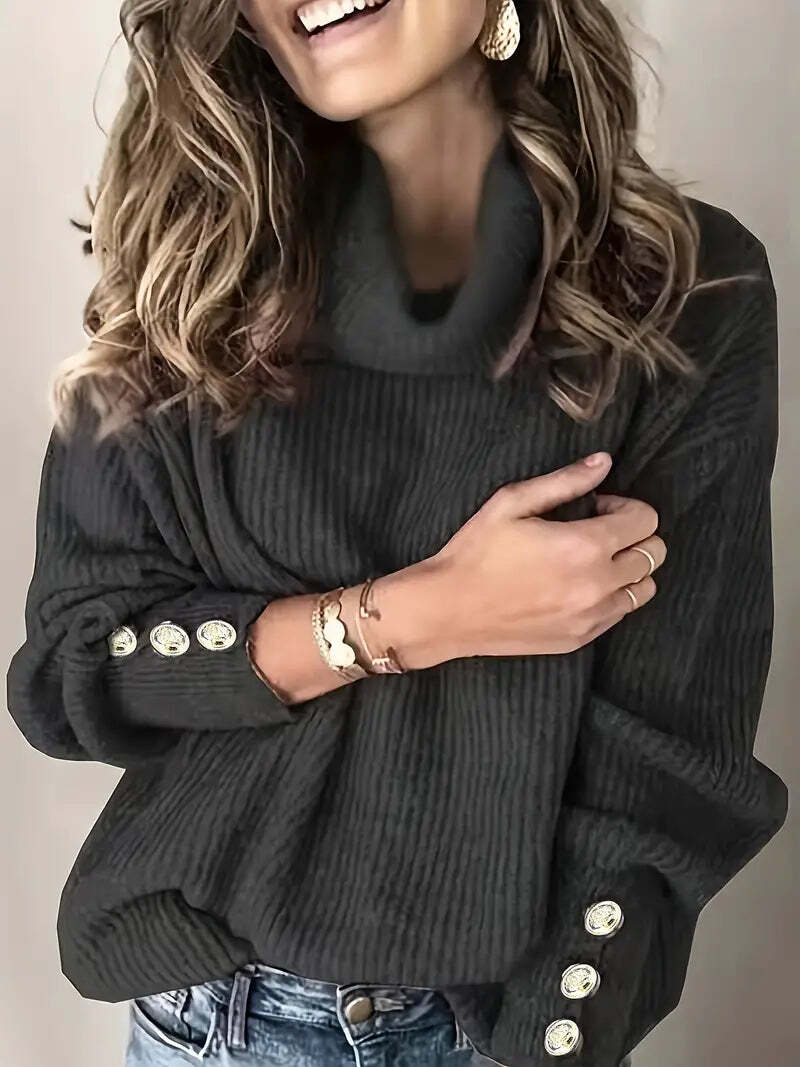 Suéter de cuello desbocado acanalado de invierno para mujer