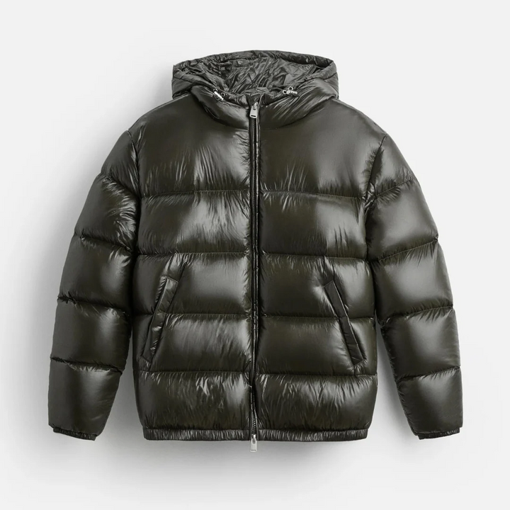 Men’s Shiny Hooded Quilted Jacket