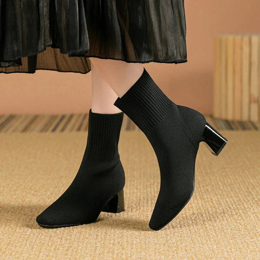 Women’s Winter Ribbed Knit Ankle Boots