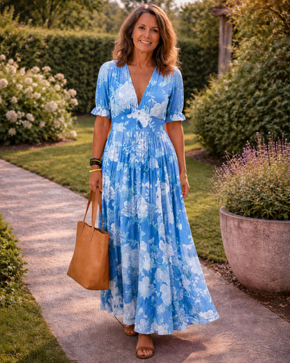 Adelisse - Floral Pleated Maxi Dress