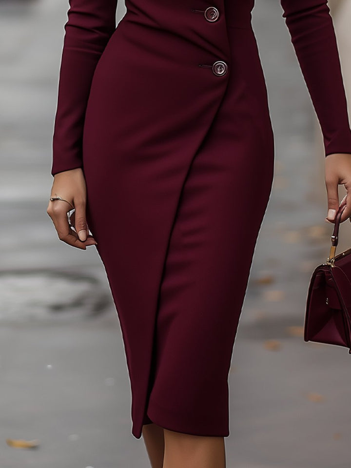 Women’s Spring Buttoned Wrap Midi Dress