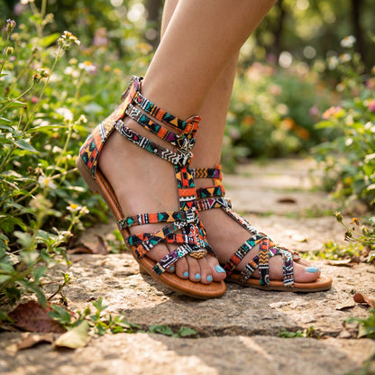 Zip-Back Boho Gladiator Sandals