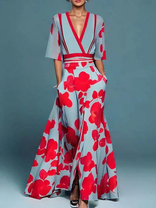 Vestido largo fluido con diseño floral atrevido para mujer