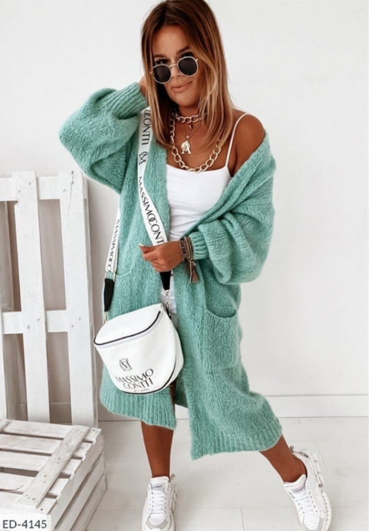 Cárdigan largo abierto de invierno cómodo para mujer