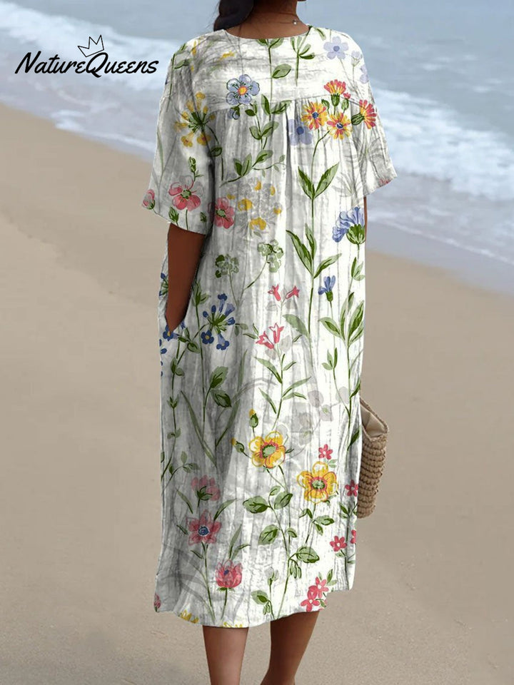 Vestido Informal Holgado con Estampado Floral Vintage