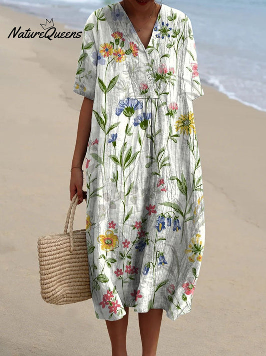Vintage Floral Casual Flowing Dress